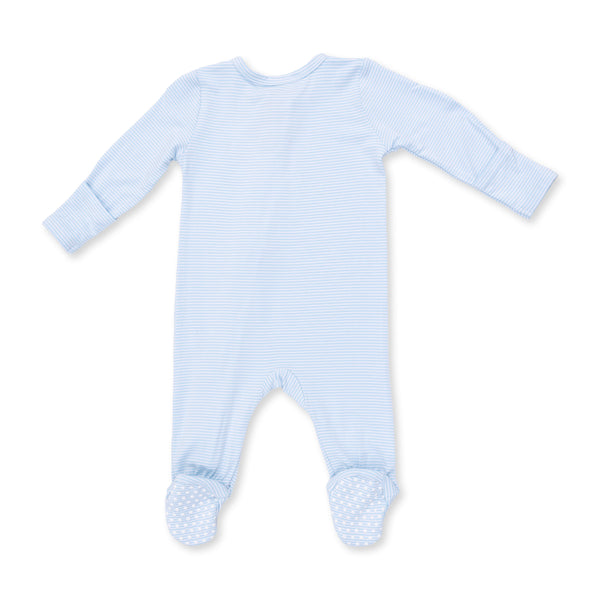 Football 2 Way Zipper Footie- Blue Micro Stripe