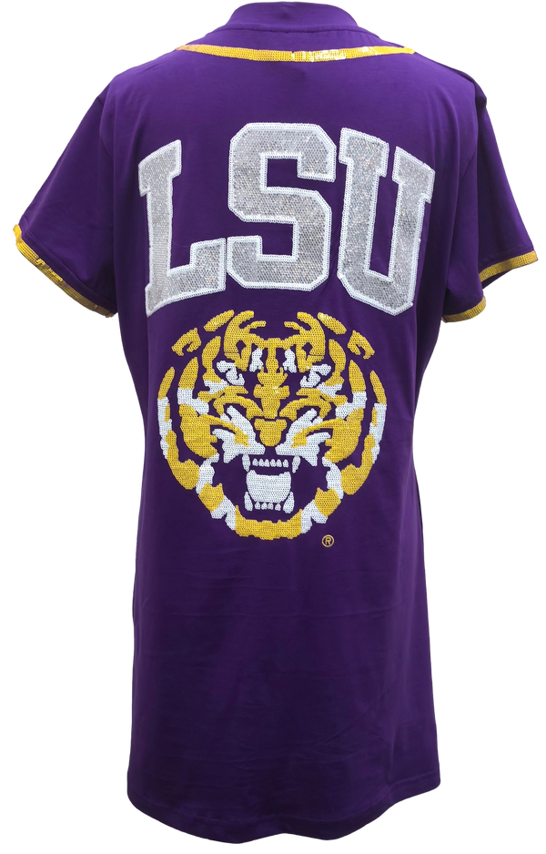 Purple LSU Tigers Baseball Jersey Tee Dress- (Women's)