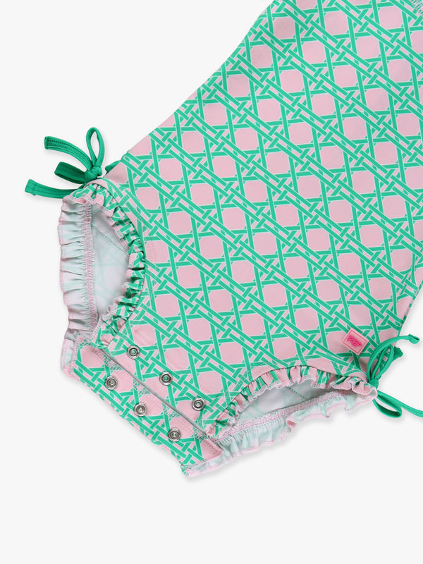 One Piece Rash Guard Swimsuit- Pink Coastal Cane