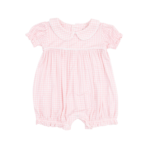 Mini Gingham Puff Sleeve Bubble- Pink