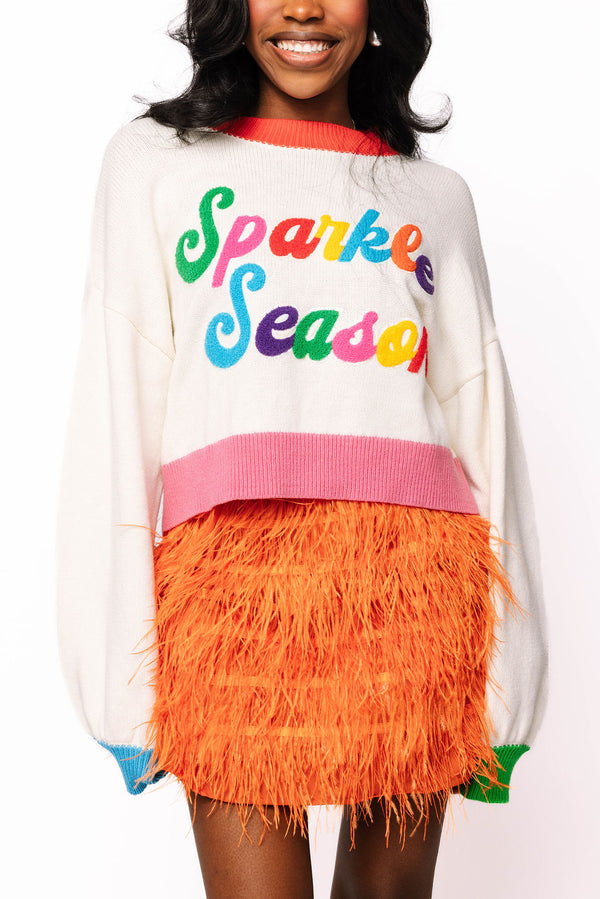 White Colorblock 'sparkle Season' Sweater- (Women's)