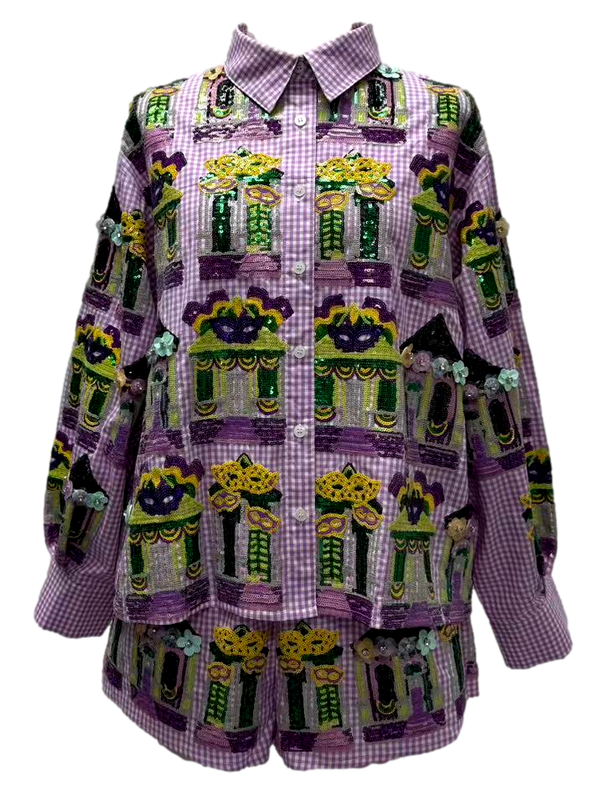 Mardi Gras Porches Button Up Top- (Women's)