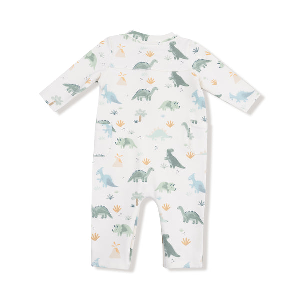 Soft Dinos French Terry Romper- White/Green