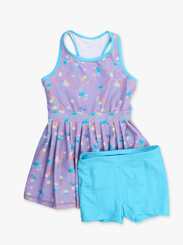 Purple Garden Active Dress W/ Bike Shorts