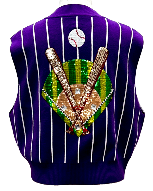 Purple & White Stripe 'Batter Up' Sweater Vest- (Women's)