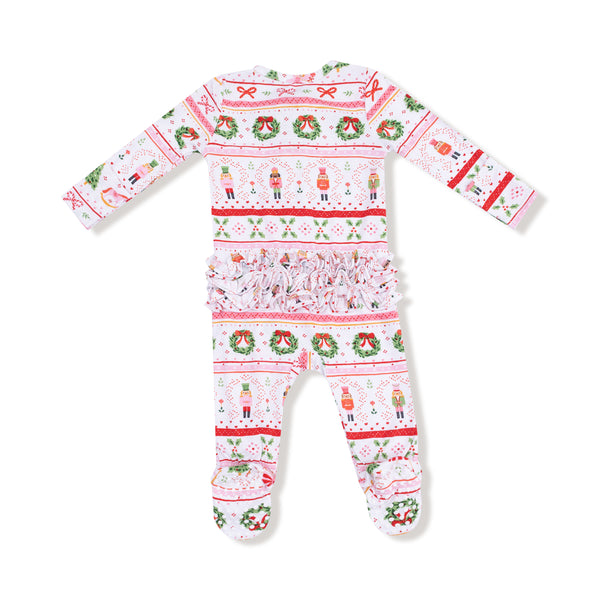Sugar Plum Fairy Nutcracker Fair Isle 2 Way Zipper Ruffle Footie