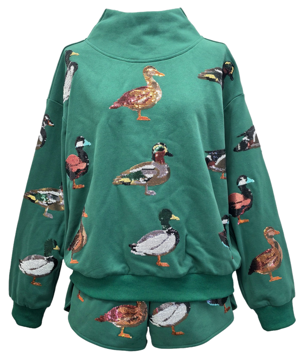 Dark Green Duck Mock Neck Sweatshirt- (Women's)