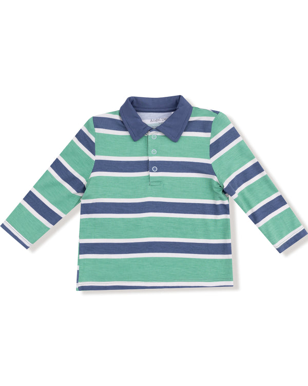 Rugby Stripe Polo L/S Shirt- Green/Navy