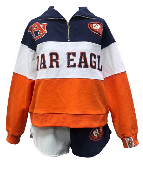 Licensed Auburn Quarter Zip Colorblock Sweatshirt- (Women's)
