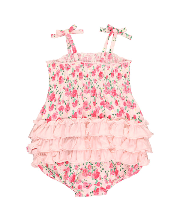 Ruched Tie Bubble Romper- English Roses