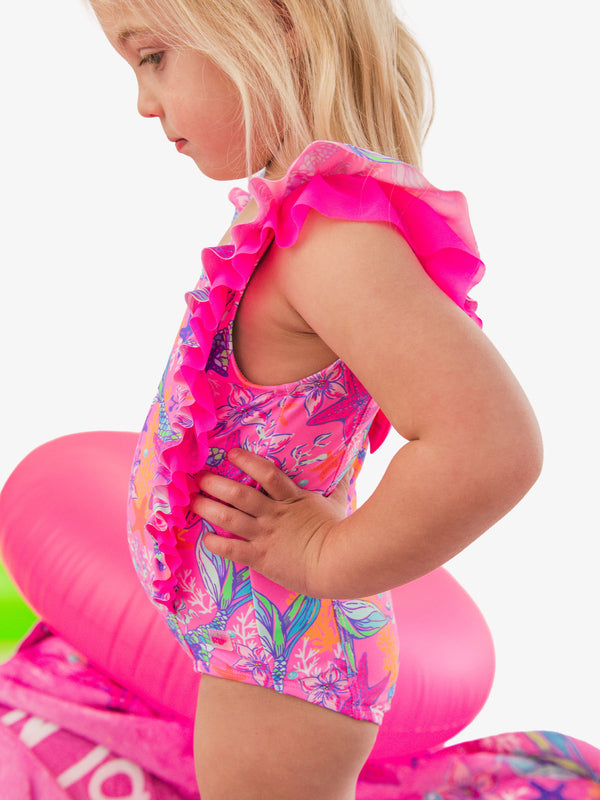 Waterfall One Piece Swimsuit- Neon Shimmer Mermaid