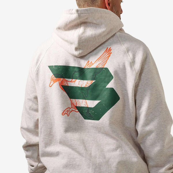 Fleece Hoodie- Duck Flying B (Green) Logo- Heather Oatmeal (Men's)