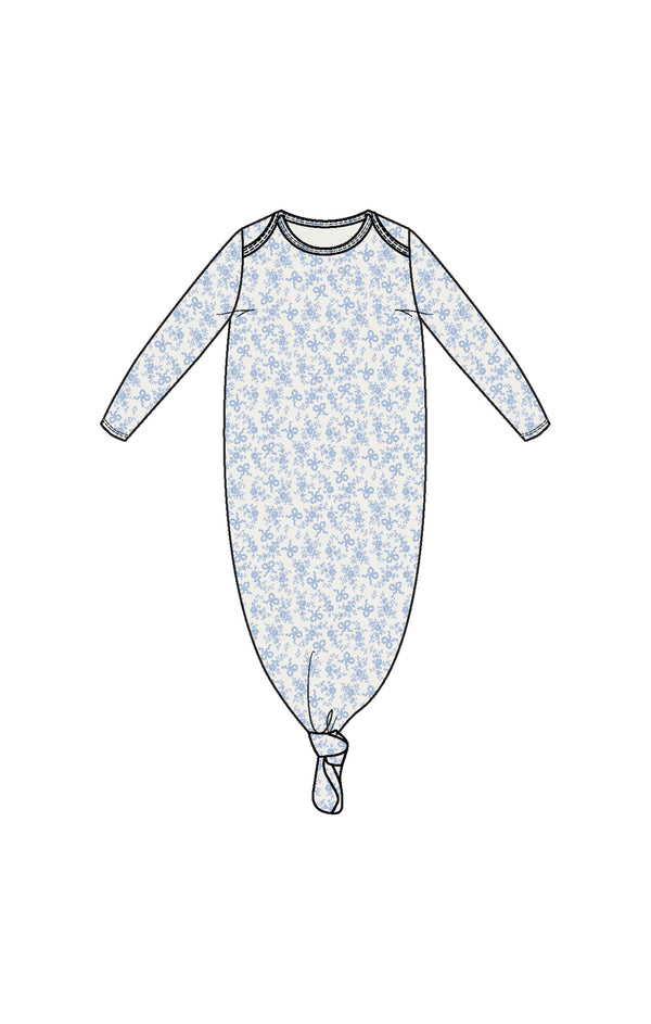 Romi Floral Knotted Gown- White/Blue Blizzard