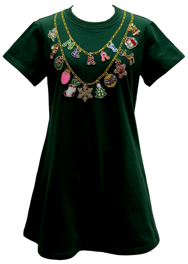 Dark Green Christmas Necklace Tee Dress