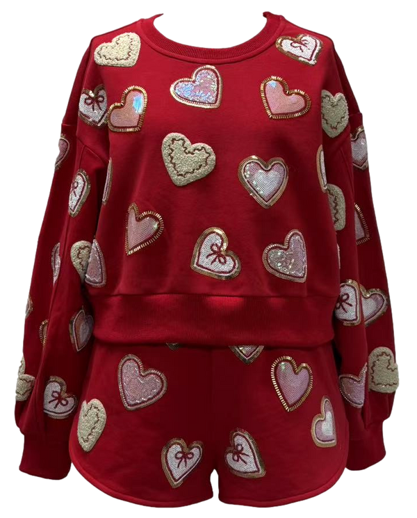 Heart Cookies Sweatshirt- Red