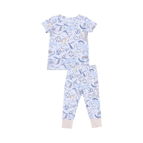 Nautical Notebook S/S Loungewear Set- Blue