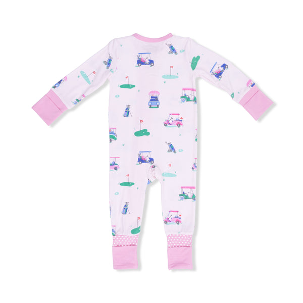 Vintage Golf Carts Pink 2 Way Zipper Romper