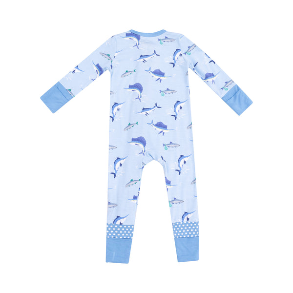 Deep Sea Fishing Blue 2 Way Zipper Romper