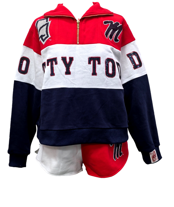 Licensed Ole Miss Quarter Zip Colorblock Sweatshirt-(Women's)