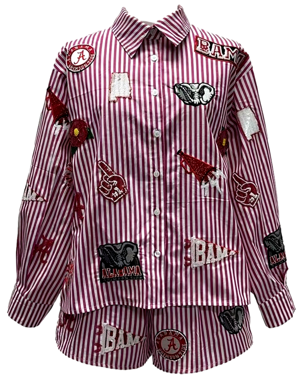 Licensed Alabama Mini Icon Striped Button Down-(Women's)