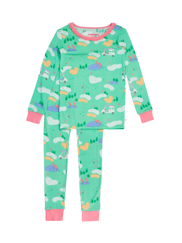 Ruffle Pajama Set Bamboo Viscose- Fairway Flamingo