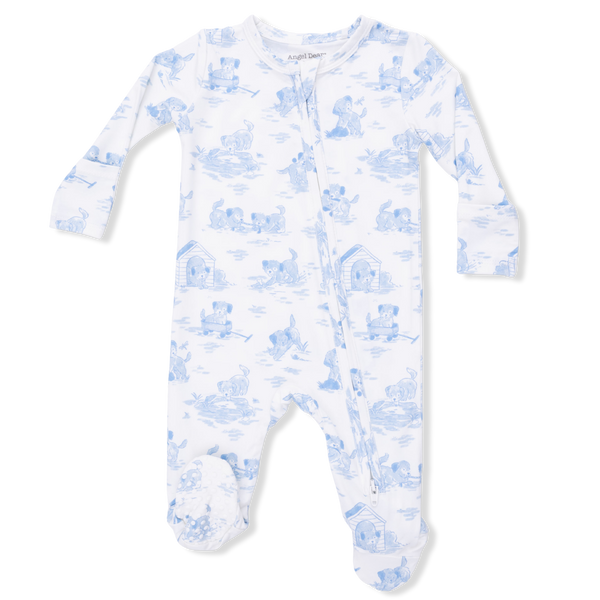 Puppy Toile Blue 2 Way Zipper Footie