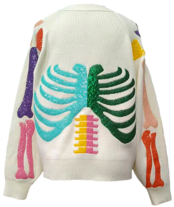 Ivory Multi Skeleton Button Up Cardigan- (Women's)