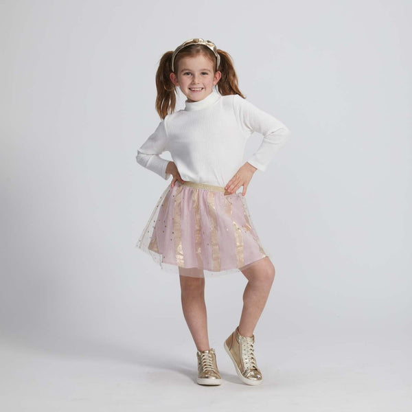 Tulle Circle Skirt- Pink Metallic Stripe/Stars