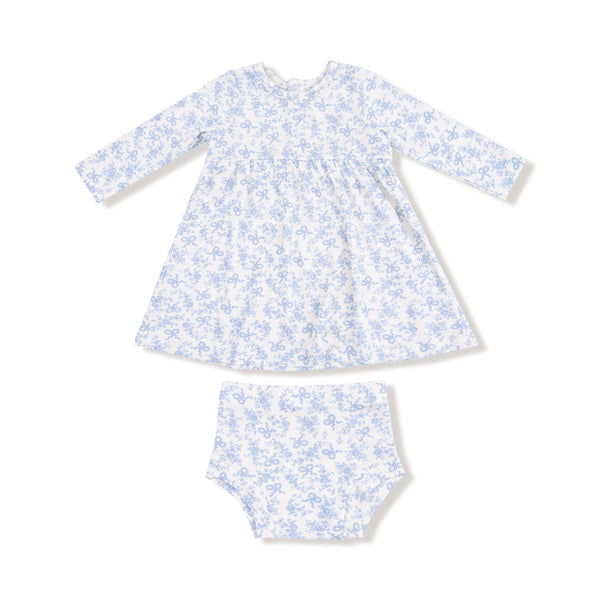 Romi Floral Simple Dress W/ Bloomer- White/Blue Blizzard