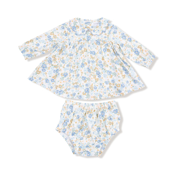 Sweet Rose Calico L/S Petal Collar Dress W/ Diaper Cover