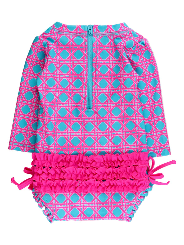 One Piece Rash Guard Swimsuit- Neon Sorbet Cane