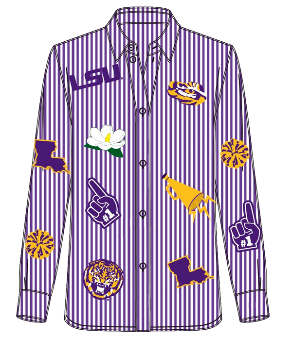 Licensed LSU Mini Icon Striped Button Down- (Women's)
