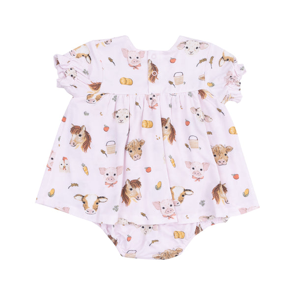 Vintage Animals Faces Smocked Bubble- Pink