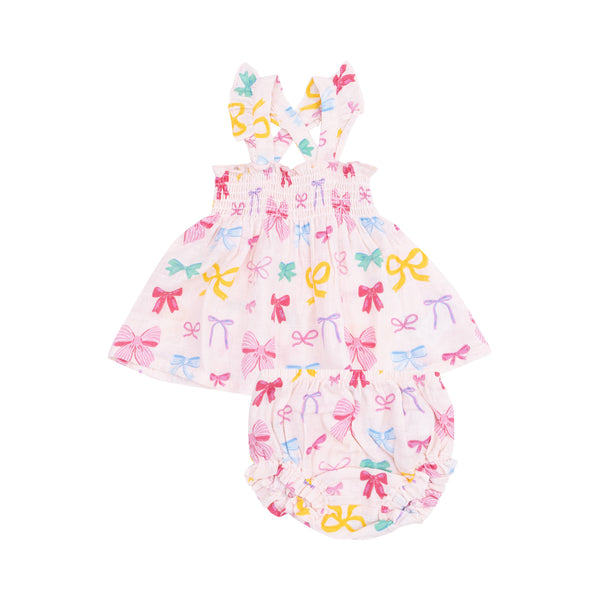 Colorful Bows Ruffle Smocked Diaper Set