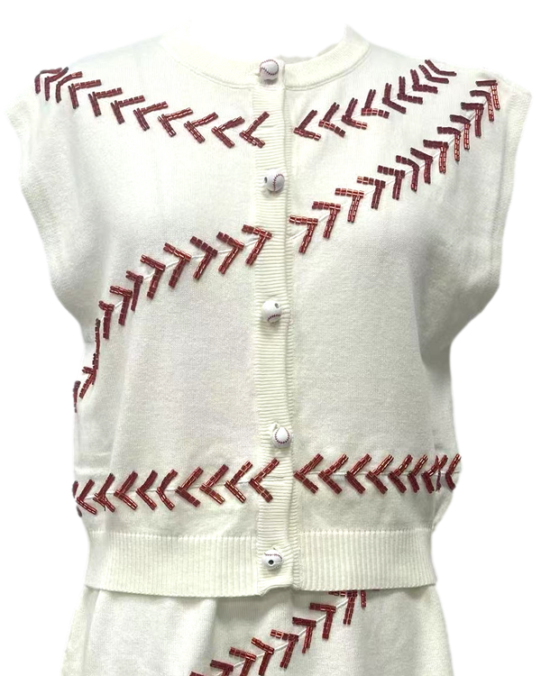 Beaded Baseball Stitch Button Up Vest- (Women's)