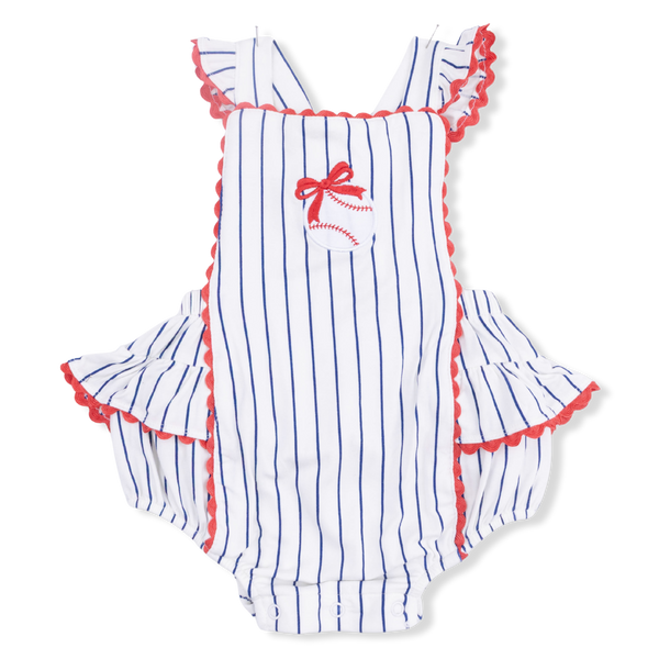 Baseball Stripe Ric Rac Ruffle Sunsuit