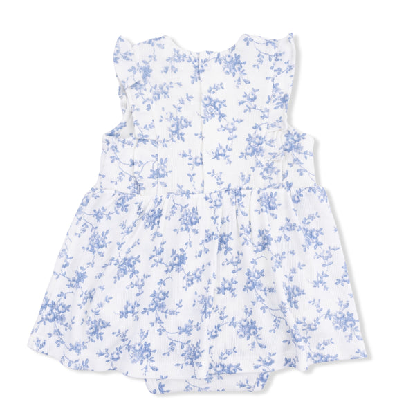 Baby Blue Vines Floral Ruffle Bodysuit Dress