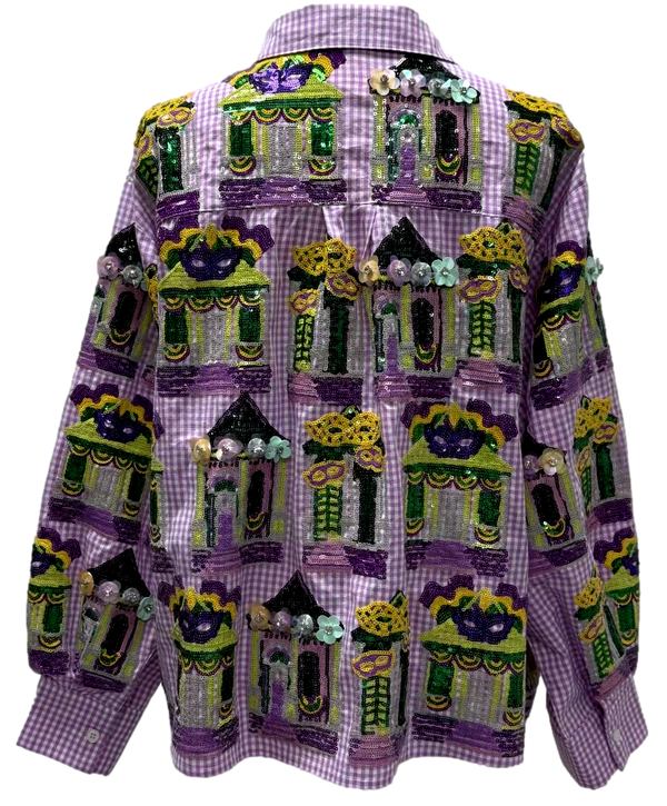 Mardi Gras Porches Button Up Top- (Women's)