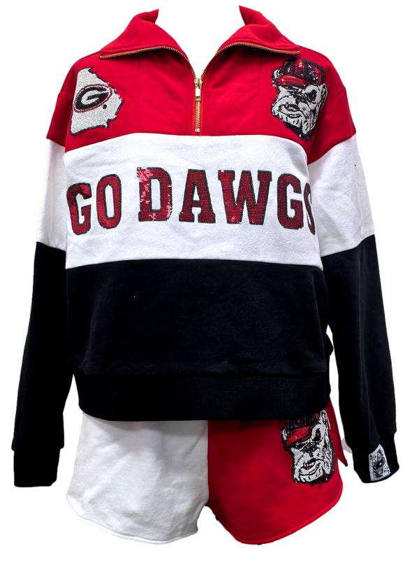 Licensed UGA Quarter Zip Colorblock Sweatshirt- (Women's)