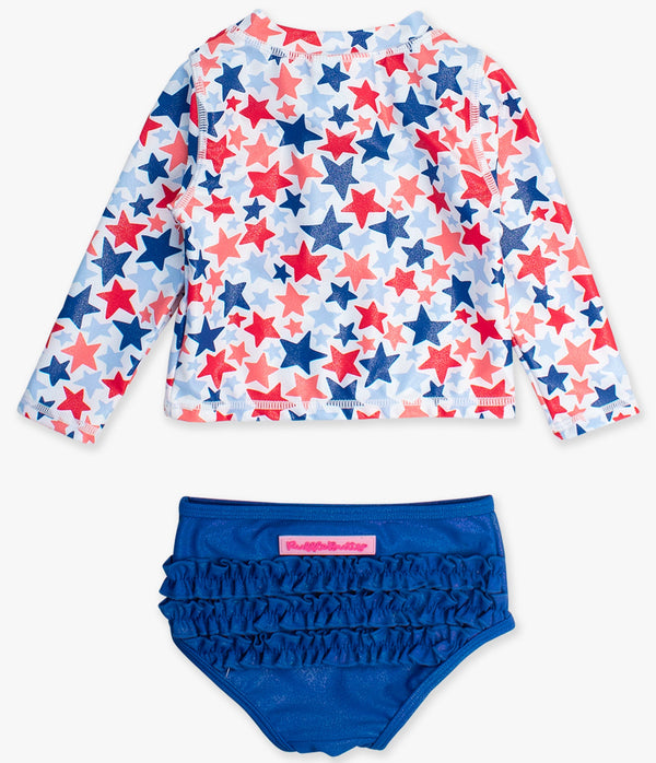 Zipper Rash Guard 2-Piece Swimsuit- Shimmer Star- Spangled