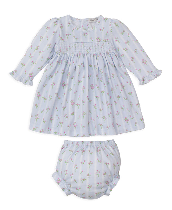Ribbon Stripe Bouquets Dress Set- Light Blue