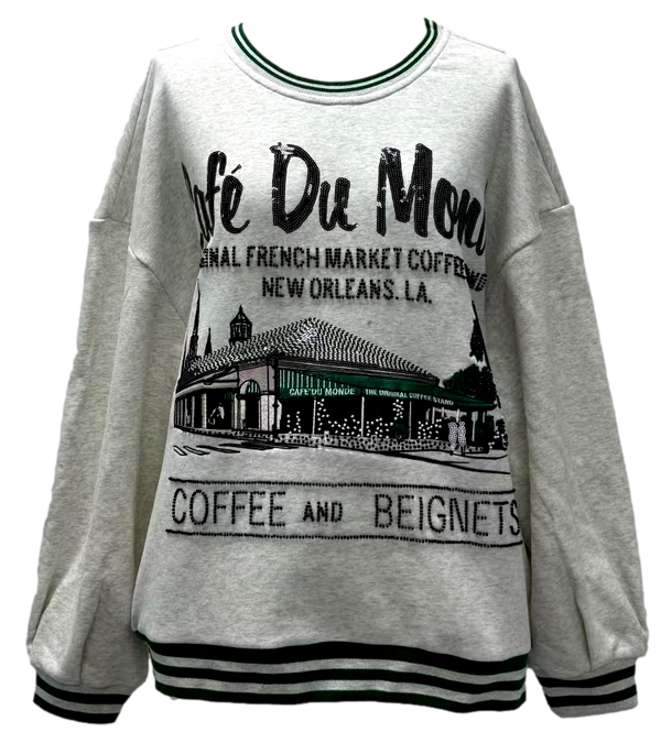 Grey Sport Stripe 'Cafe Du Monde' Sweatshirt- (Women's)