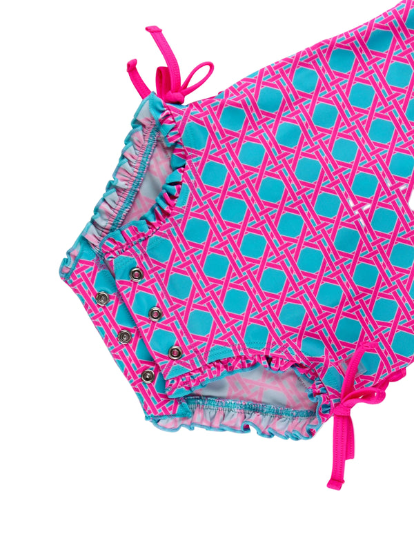 One Piece Rash Guard Swimsuit- Neon Sorbet Cane