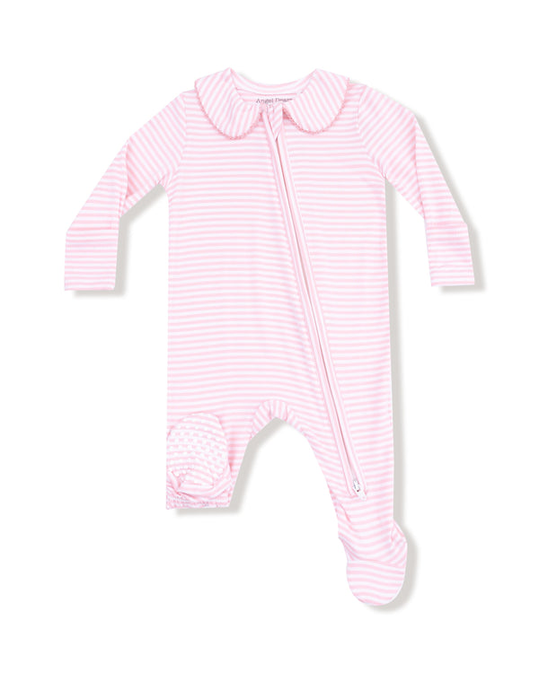 Pink/White Stripe 2 Way Zipper Footie- Baby Golf Carts