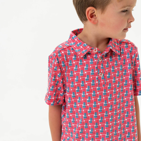 Youth Performance Polo- American Flag Print