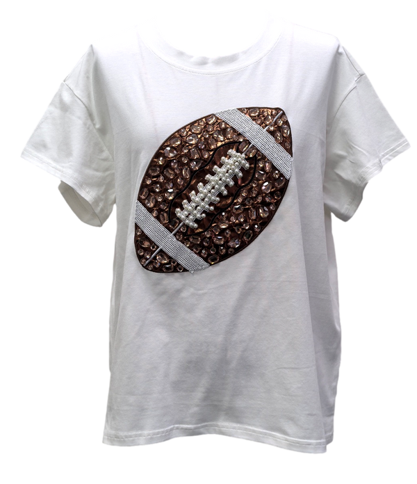 White Jeweled Football Tee- (Women's)