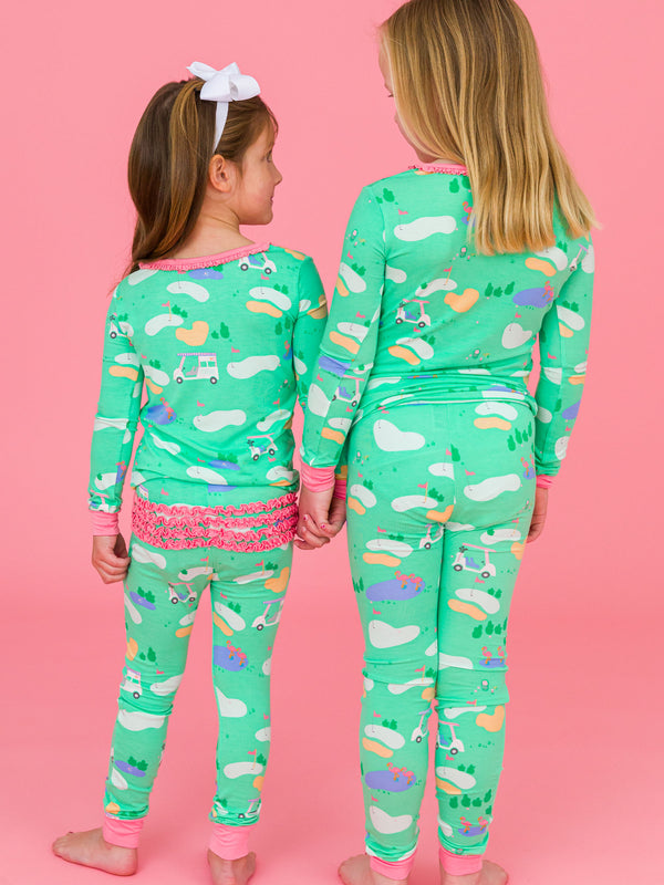 Ruffle Pajama Set Bamboo Viscose- Fairway Flamingo