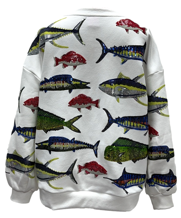 White Multi Fish Sweatshirt- (Women's)