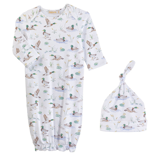 Mallard Ducks Printed Gown & Hat Set