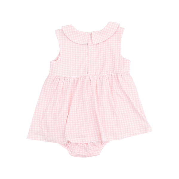 Mini Gingham Peter Pan Collar Bubble W/ Skirt- Pink